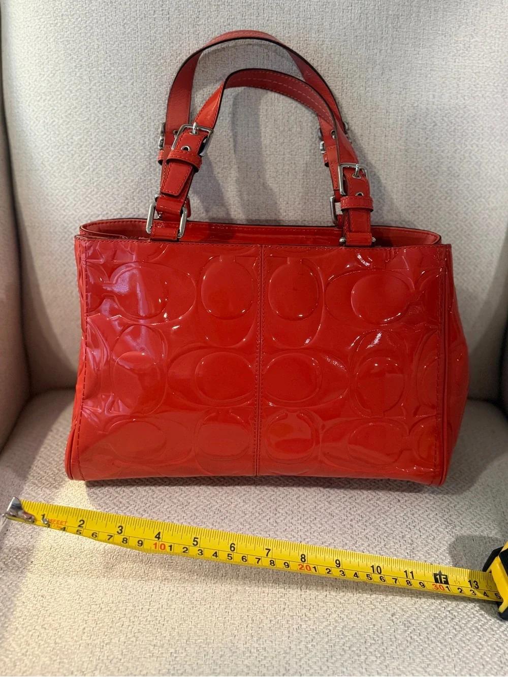 Coach Patent Signature Tote in Orange Patent